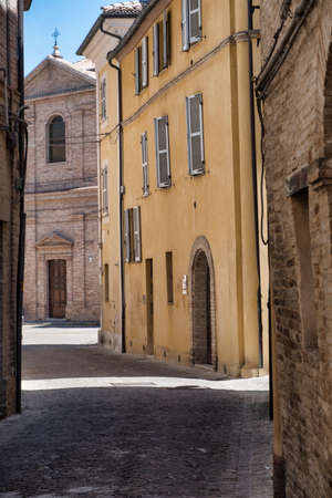 Montefano (Macerata, Marches, Italy), old buildings in the historic townの写真素材