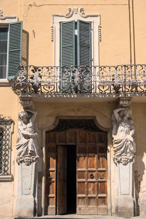 Jesi (Ancona, Marches, Italy): palace in the historic Federico II square, facade with statuesのeditorial素材
