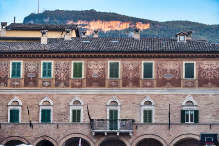 Ascoli Piceno (Marches, Italy), historic buildings at evening. Facade of a palace in Piazza del Popoloのeditorial素材