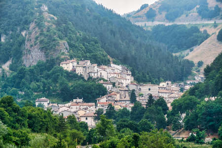 Rocca Pia (L'Aquila, Abruzzi, Italy): panoramic view at summer on the road from Rivisondoli to Sulmonaの写真素材