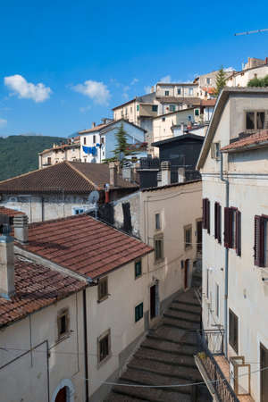 Rivisondoli (L'Aquila, Abruzzi, Italy), the historic village in a summer morningの写真素材