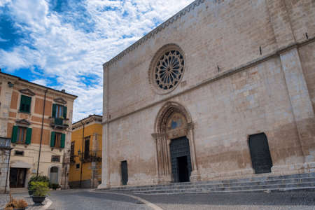 Sulmona (L'Aquila, Abruzzi, Italy), facade of Santa Maria della Tomba church, in Plebiscito squareのeditorial素材