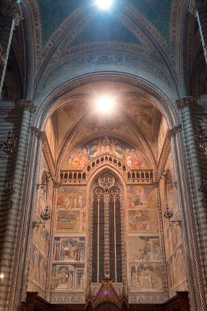 Orvieto (Terni, Umbria, Italy): interior of the historic cathedral, or Duomo, by night.のeditorial素材