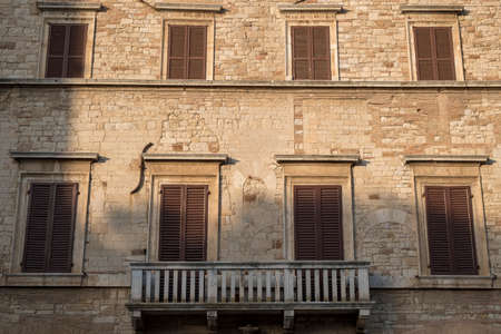 Historic buildings of Todi, Perugia, Umbria, Italy, in the main square of the city, known as Piazza del Popoloの写真素材