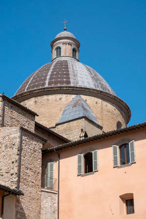 Historic buildings of Foligno, Perugia, Umbria, Italy: the cathedral domeの写真素材