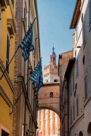 Historic buildings of Foligno, Perugia, Umbria, Italy: typical old streetのeditorial素材