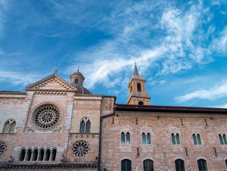 Historic buildings of Foligno, Perugia, Umbria, Italy. Facade of the cathedralの写真素材