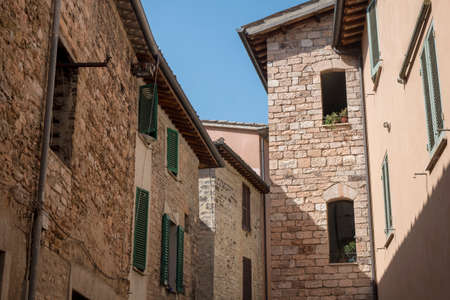 Historic buildings of Foligno, Perugia, Umbria, Italy. Old typical street in the medieval quarterのeditorial素材