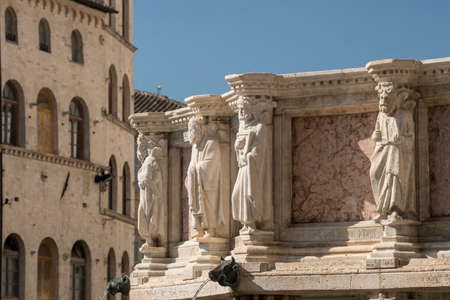 Historic buildings of Perugia, Umbria, Italy, at morning. Fountainのeditorial素材