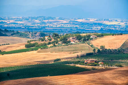 Country landscape along the road fron Montepulciano to Asciano, Siena, Tuscany, Italy, at summer....