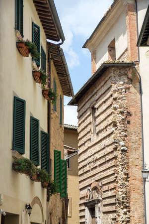 Historic buildings in Montepulciano, Siena, Tuscany, Italy: typical streetの写真素材