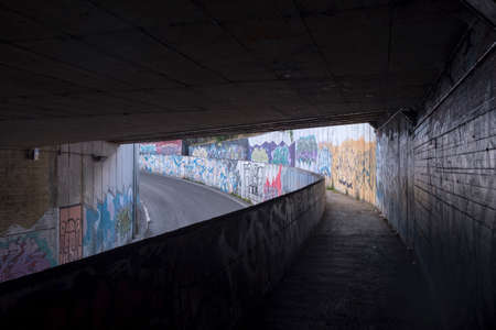 Underpass in Perugia, Umbria, Italy, with mural paintingsのeditorial素材