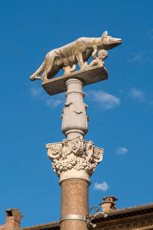 Historic buildings in SIena, Tuscany, Italy, at evening: exterior of the medieval cathedral (Duomo)の写真素材