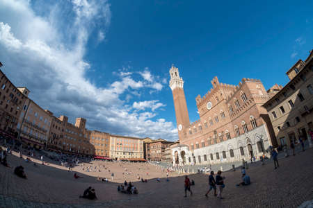 Historic buildings in Piazza del Campo in SIena, Tuscany, Italy, the famous square hosting the Palioのeditorial素材