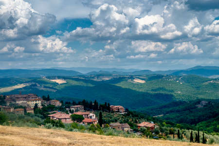 Typical rural landscape in the region of Chianti, in Tuscany, Italy, in a sunny summer dayの写真素材