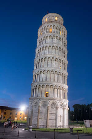 Pisa, Tuscany, Italy: the famous Piazza dei Miracoli, with the cathedral, the baptistery and the leaning tower at eveningの写真素材