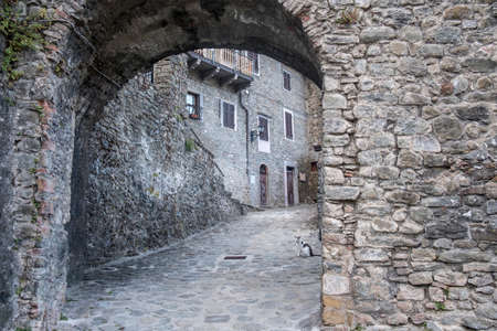 Mulazzo, historic village in Lunigiana (Massa Carrara, Tuscany, Italy) at eveningの写真素材