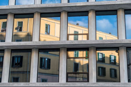Milan, Lombardy, Italy: exterior of the new Feltrinelli building along via Pasubio with historic...