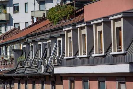 Milan, Lombardy, Italy: exterior of old and modern typical residential buildingsの写真素材