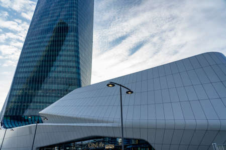 Milan, Lombardy, Italy: the modern Hadid buildings at Citylife