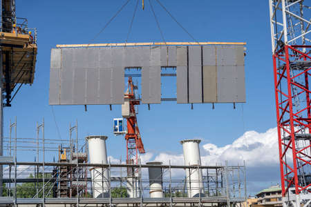 Milan, Lombardy, Italy: the modern Libeskind tower at Citylife under constructionの写真素材