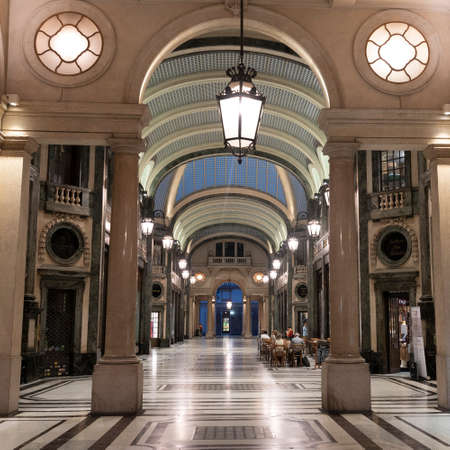 Turin, Piedmont, italy: the San Federico gallery by nightの写真素材