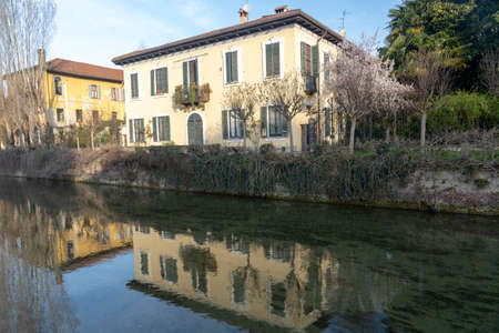 Milan, Lombardy, Italy: old typical buildings along the canal Martesanaの写真素材