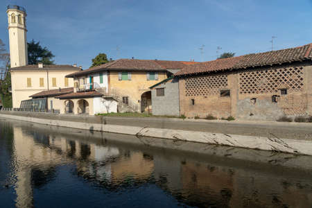 Inzago, Milan, Lombardy, Italy: old typical buildings along the canal Martesanaの写真素材