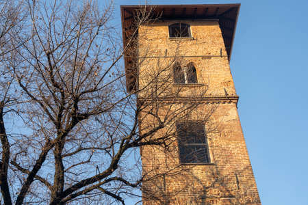 Milan, Lombardy, Italy: medieval ruins with the Gorani tower, 11th centuryの写真素材