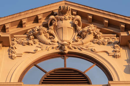 Milan, Lombardy, Italy: architectural detail of historic restored palace at Citylife