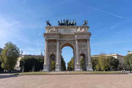 Milan, Lombardy, Italy: the historic arch known as Arco della Pace