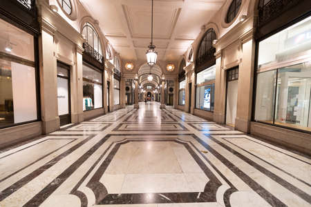 Turin, Piedmont, italy: the San Federico gallery by nightのeditorial素材