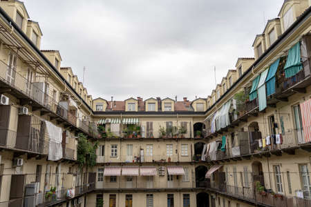 Turin, Piedmont, Italy: old courtyard in the historic center of the cityのeditorial素材