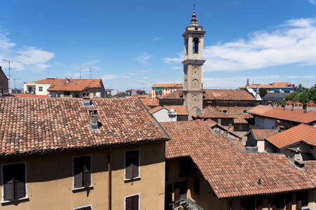 Vigevano, Pavia, Lombardy, Italy: view of the historic centre. Roofs.のeditorial素材