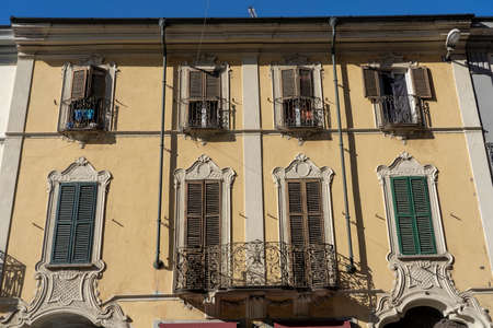 Vigevano, Pavia, Lombardy, Italy: facade of historic palace near Piazza Ducaleのeditorial素材