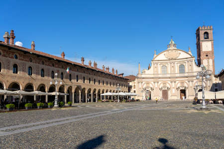 Vigevano, Pavia, Lombardy, Italy: the historic main square of the city, known as Piazza Ducale