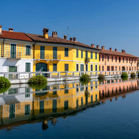 Gaggiano (Milan, Lombardy, Italy), historic town along the Naviglio Grande, at summerのeditorial素材