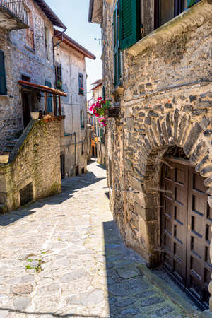 Pontremoli, Massa Carrara, Tuscany, Italy, historic city in Lunigiana. Narrow alleyの写真素材