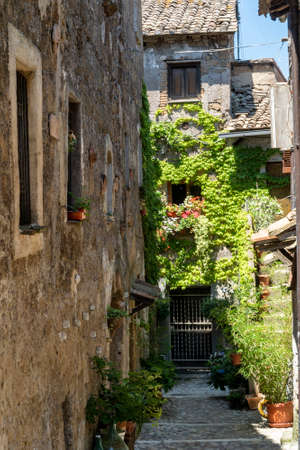 Calcata, Rome, Lazio, Italy: typical alley of the medieval villageの写真素材