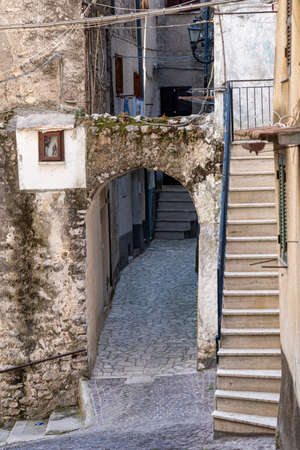 Norma, Latina, Lazio, Italy: typical street of the historic townの写真素材