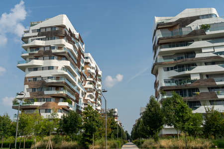 Milan, Lombardy, Italy: the modern Hadid residential buildings in the new Citylife areaの写真素材