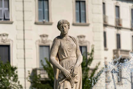 Milan, Lombardy, Italy: fountain in Giulio Cesare square, near the new Citylife areaの写真素材