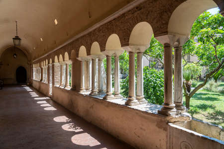 Cloister of the Abbey of Fossanova, Latina, Lazio, Italy, medieval monumentの写真素材