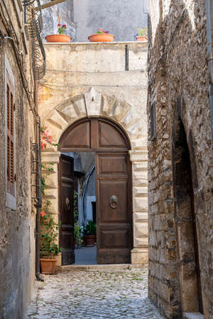 Sermoneta, Latina, Lazio, Italy: typical street of the historic town.の写真素材