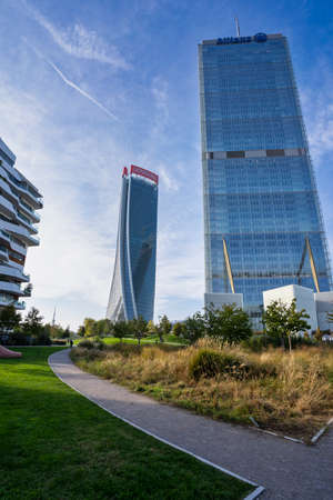 Milan, Lombardy, Italy: the modern Isozaki and Hadid towers in Citylifeの写真素材