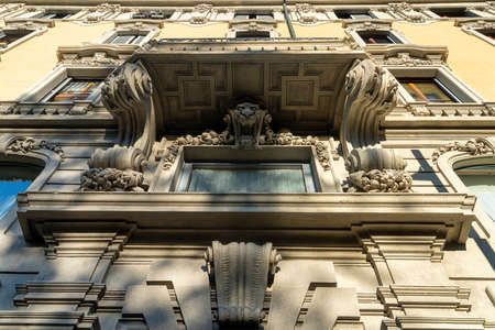 Milan, Lombardy, Italy: facade of historic residential palace along corso Sempioneの写真素材