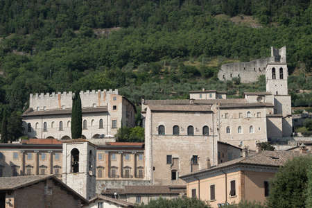 Gubbio, Perugia, Umbria, Italy: historic buildings of the medieval cityのeditorial素材