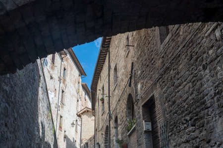 Gubbio, Perugia, Umbria, Italy: historic buildings of the medieval cityのeditorial素材