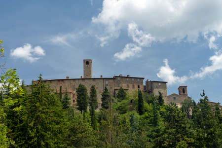 Summer landscape along the road from Umbertide to Monte Santa Maria Tiberina, Perugia, Umbria, Italyの写真素材