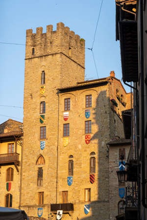 Historic buildings in Arezzo, Tuscany, Italy: Piazza Grande, the main square of the cityの写真素材